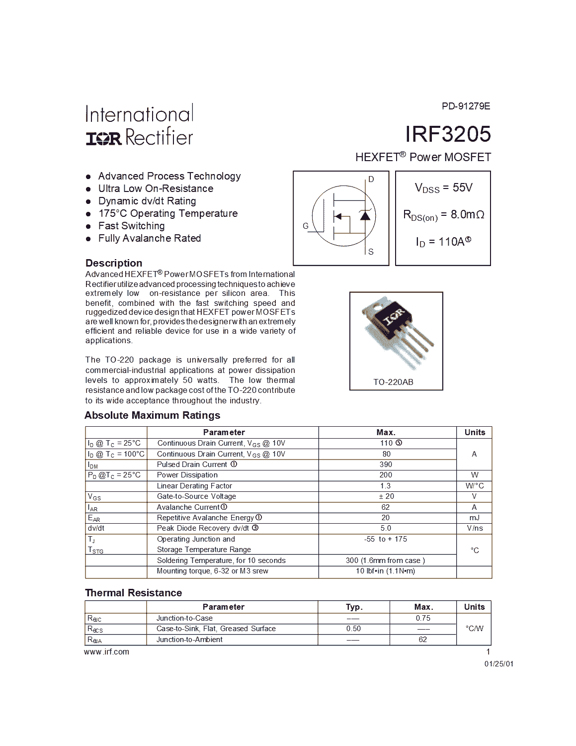 IRF3205 Pinout Diagram