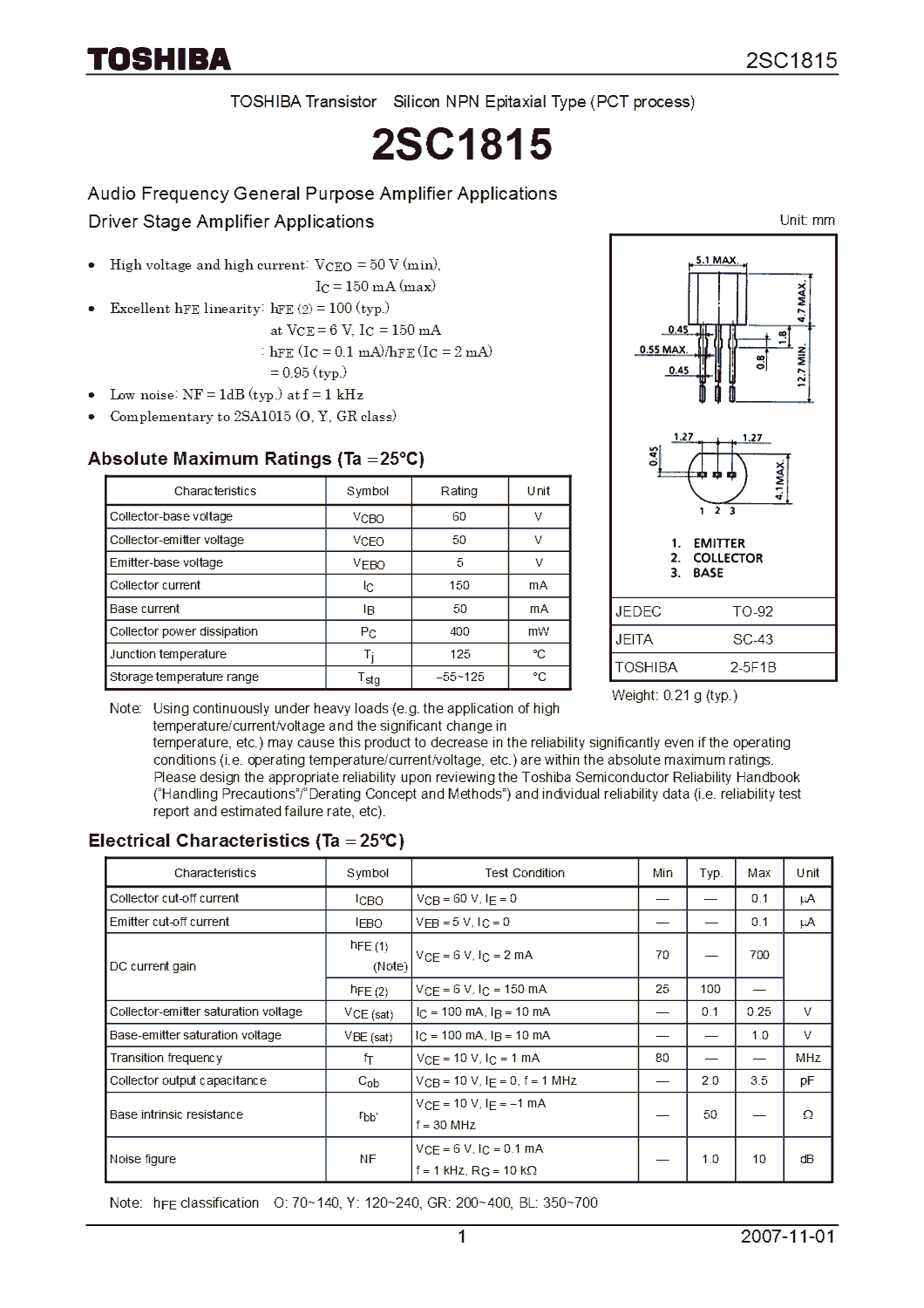 2SC1815 Datasheet PDF Image 1